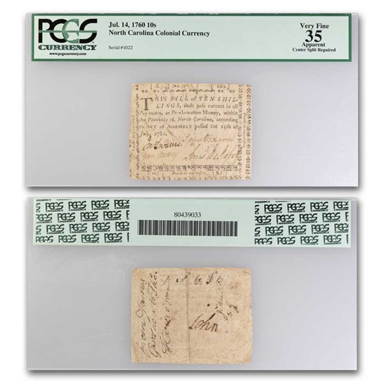 1760 10 Shillings North Carolina 7/14/60 VF-35 (Fr#NC-108) Appar 1760 10 Shillings North Carolina 7/14/60 VF-35 (Fr#NC-108) Appar