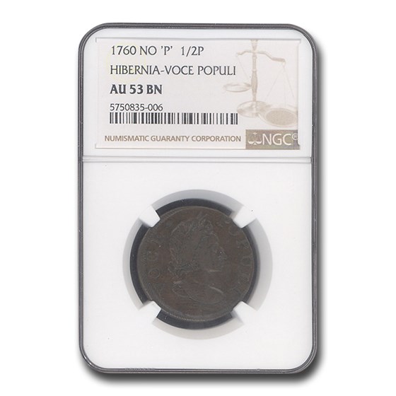1760 Hibernia Halfpenny Voce Populi VF-25 PCGS (No P) 1760 Hibernia Halfpenny Voce Populi VF-25 PCGS (No P)
