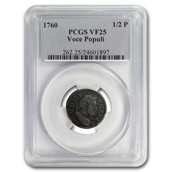 1760 Hibernia Halfpenny Voce Populi VF-25 PCGS 1760 Hibernia Halfpenny Voce Populi VF-25 PCGS
