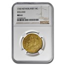 1760 Netherlands Zeeland Gold 14 Gulden MS-61 NGC