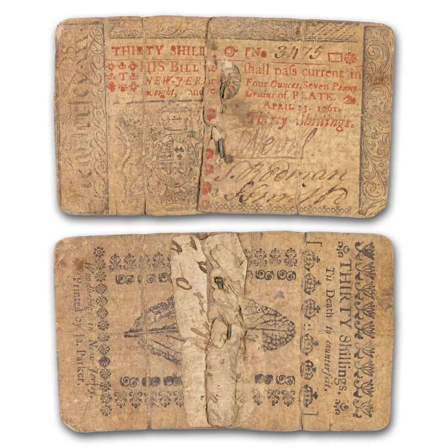 1761 30 Shillings New Jersey 4/23/61 F Dtls (Fr#NJ-144) Nail