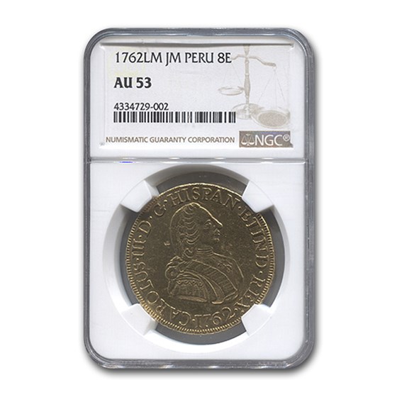 1762-LM JM Peru Gold 8 Escudos AU-53 NGC 1762-LM JM Peru Gold 8 Escudos AU-53 NGC