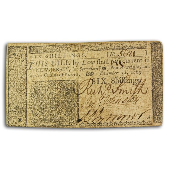1763 6 Shilling New Jersey 12/31/63 XF (Fr#NJ-155) 1763 6 Shilling New Jersey 12/31/63 XF (Fr#NJ-155)