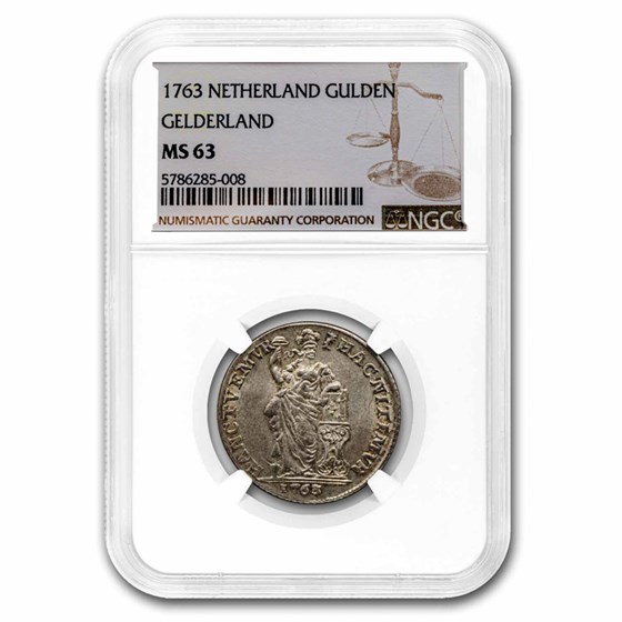1763 Netherlands Gelderland Silver Gulden MS-63 NGC 1763 Netherlands Gelderland Silver Gulden MS-63 NGC