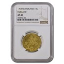 1763 Netherlands Holland Gold 14 Gulden MS-61 NGC