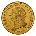 1766 Italy Gold Doppia Carlo Eman. III AU-58 NGC (Sardinia)