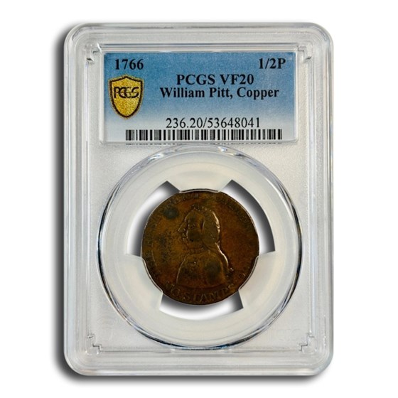 1766 William Pitt Copper Halfpenny VF-20 PCGS (Brown)
