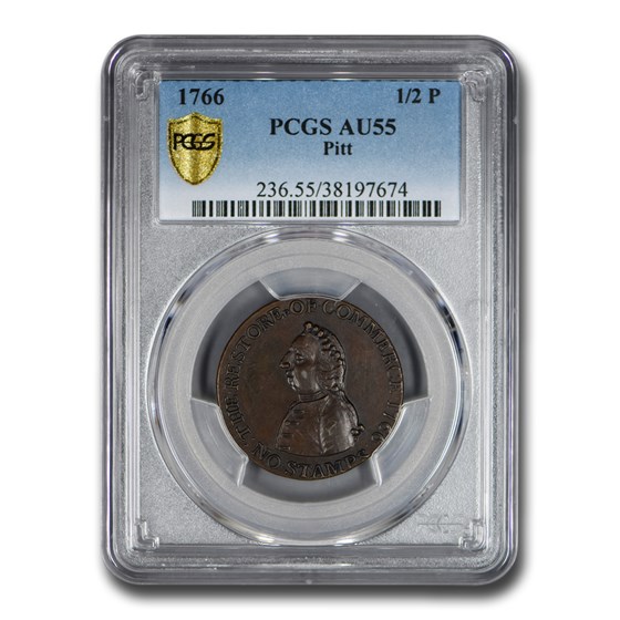 1766 William Pitt Halfpenny AU-55 PCGS (Brown) 1766 William Pitt Halfpenny AU-55 PCGS (Brown)