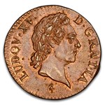 1768-A France 1/2 Sol Louis XV MS-63 PCGS (Brown)