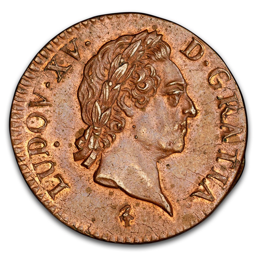 1768-A France 1/2 Sol Louis XV MS-63 PCGS (Brown)