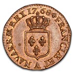 1768-A France 1/2 Sol Louis XV MS-63 PCGS (Brown)