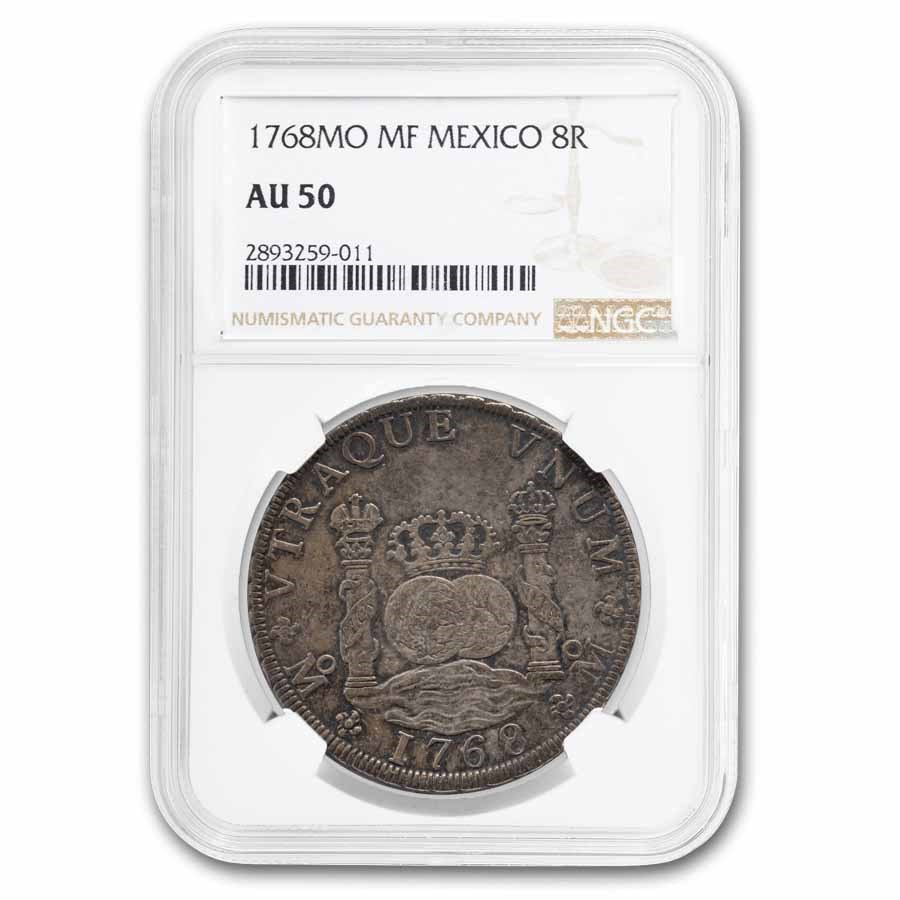 1768-Mo MF Mexico Silver 8 Reales "Pillar Dollar" AU-50 NGC
