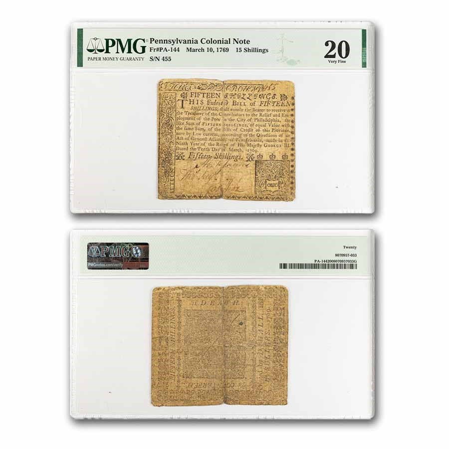 1769 15 Shillings Pennsylvania 3/10/69 VF-20 PMG (Fr#PA-141)