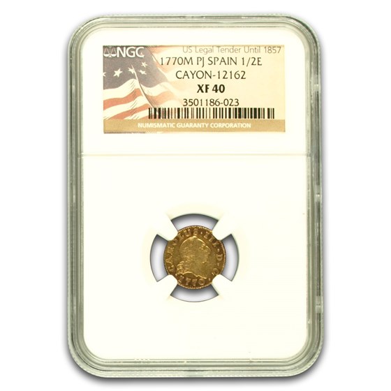 1770-M Spain Gold 1/2 Escudo Charles III XF-40 NGC