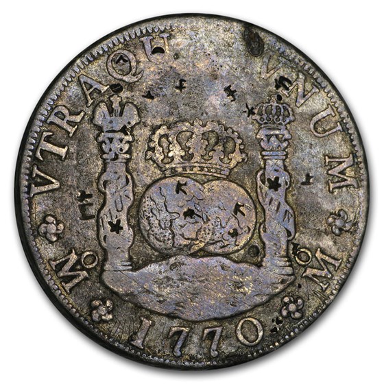 1770 Mo-MF Mexico Silver 8 Reales Charles III Fine (Chopmarked) 1770 Mo-MF Mexico Silver 8 Reales Charles III Fine (Chopmarked)