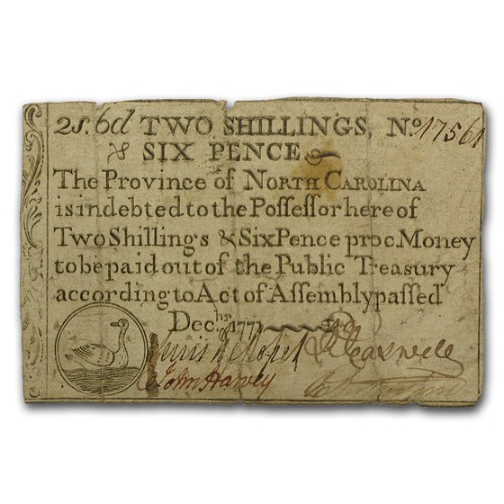 1771 2 s & 6d North Carolina Dec 1771 Fine (Fr#NC-136a) 1771 2 s & 6d North Carolina Dec 1771 Fine (Fr#NC-136a)