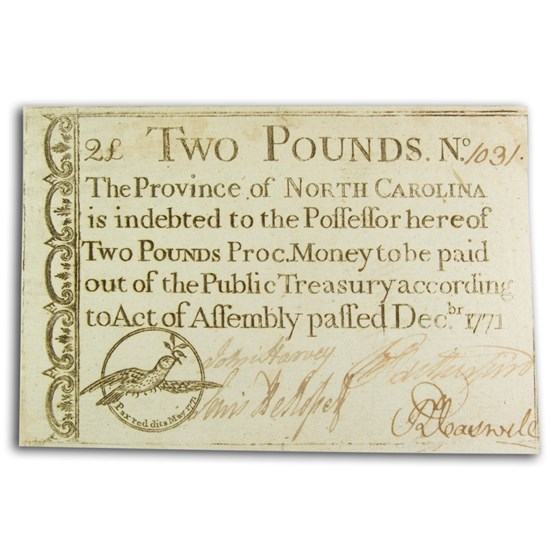 1771 Two Pounds North Carolina Dec 1771 AU (Fr#NC-141) 1771 Two Pounds North Carolina Dec 1771 AU (Fr#NC-141)