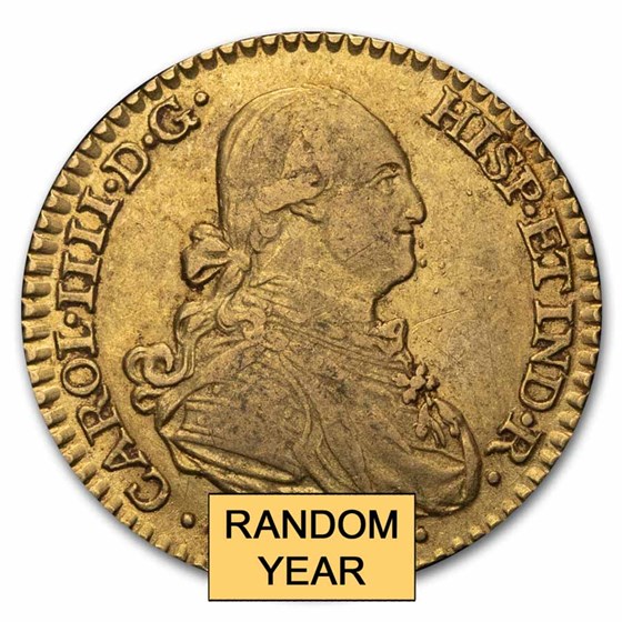 1772-1807 Spain Gold 1 Escudo Charles III/IV Avg Circ (Random)