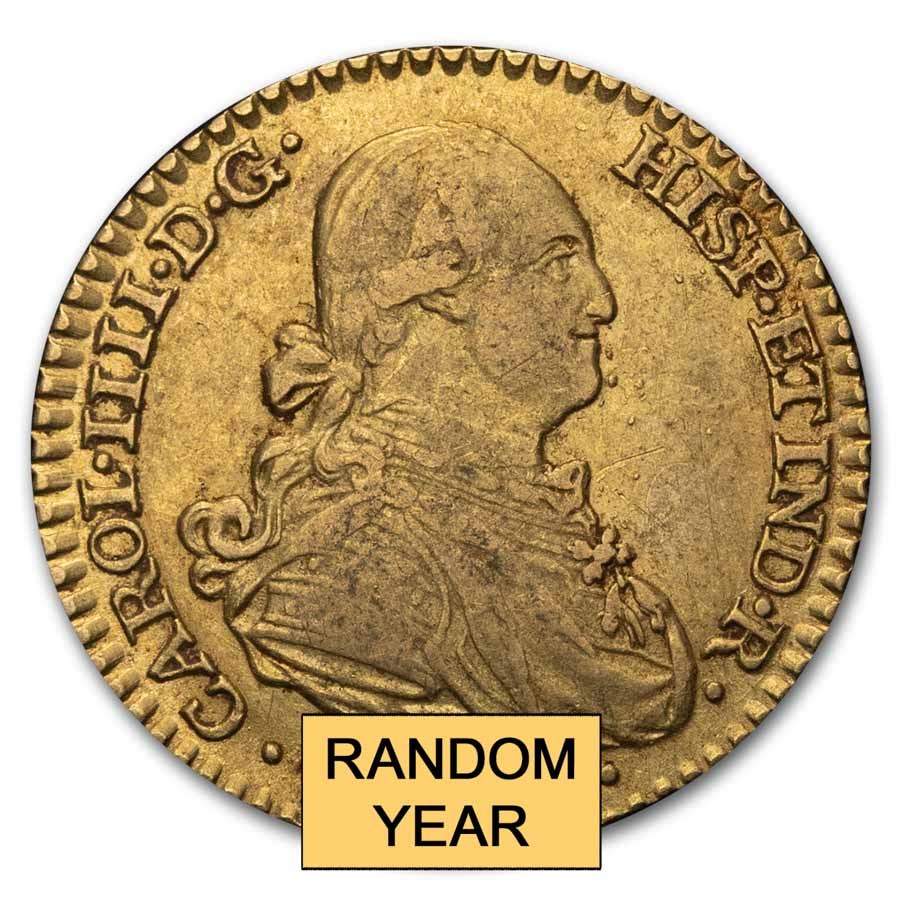 1772-1807 Spain Gold 1 Escudo Charles III/IV Avg Circ (Random)