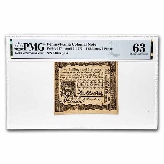 1772 2 Shillings 6 Pence Penn. 4/3/1772 CH CU-63 PMG (Fr#PA-157) 1772 2 Shillings 6 Pence Penn. 4/3/1772 CH CU-63 PMG (Fr#PA-157)