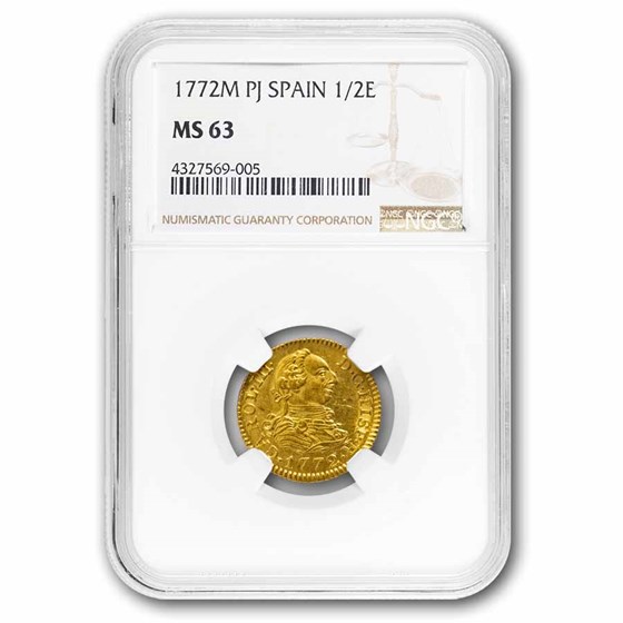 1772-M PJ Spain Gold 1/2 Escudo Charles III MS-63 NGC