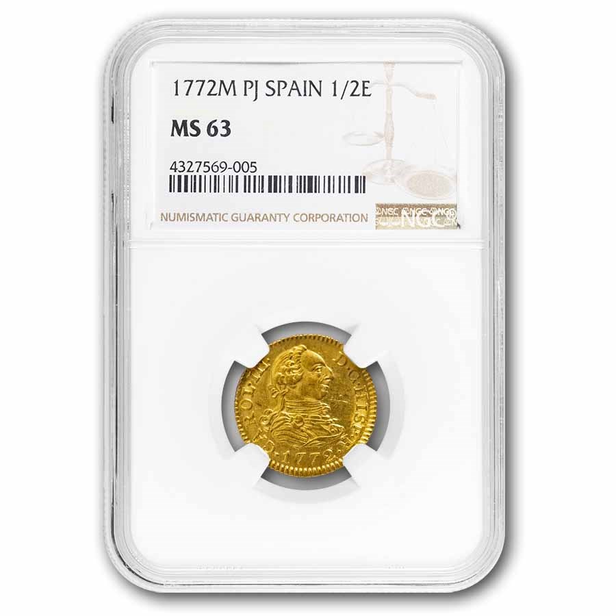 1772-M PJ Spain Gold 1/2 Escudo Charles III MS-63 NGC