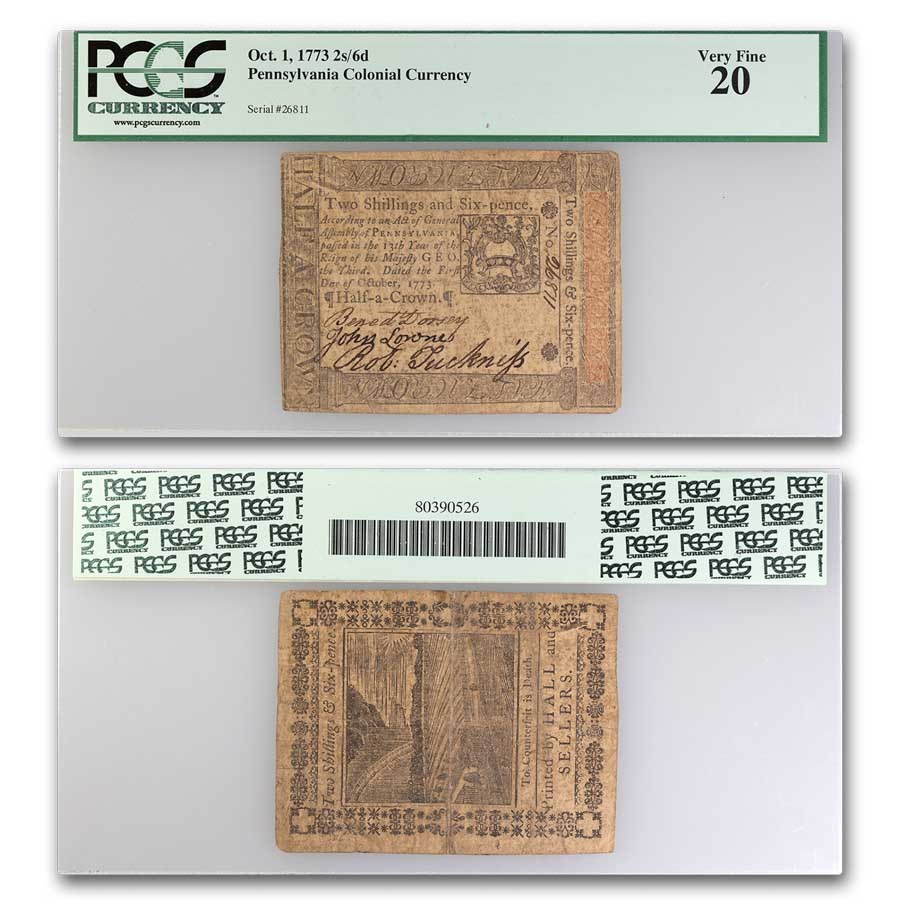 1773 2 Shillings 6P Pennsylvania 10/1/1773 VF-20 PCGS (Fr#PA-165)