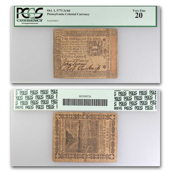 1773 2 Shillings 6P Pennsylvania 10/1/1773 VF-20 PCGS (Fr#PA-165) 1773 2 Shillings 6P Pennsylvania 10/1/1773 VF-20 PCGS (Fr#PA-165)