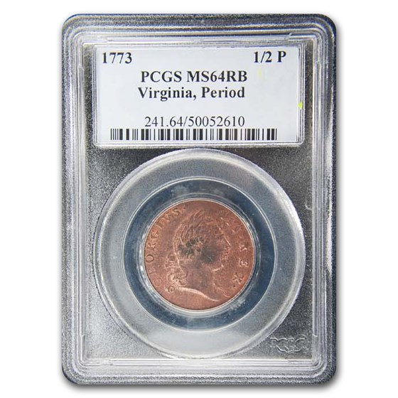 1773 Virginia Half Penny MS-64 PCGS (Red/Brown, Period) 1773 Virginia Half Penny MS-64 PCGS (Red/Brown, Period)