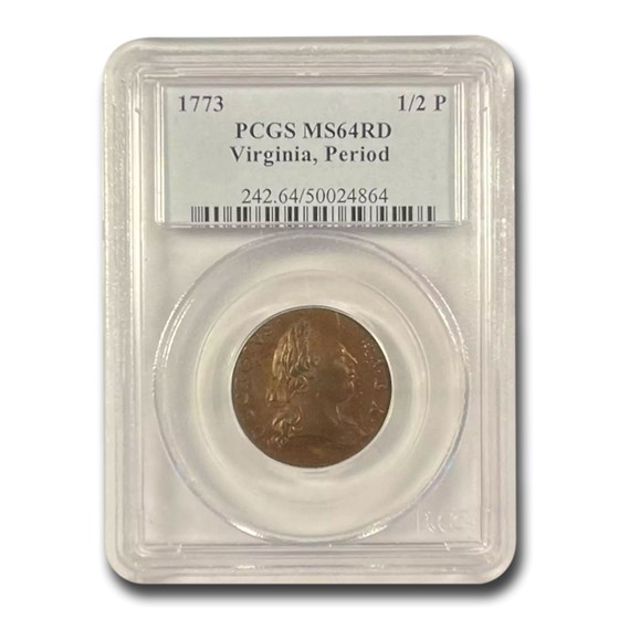 1773 Virginia Half Penny w/Period MS-64 PCGS (Red) 1773 Virginia Half Penny w/Period MS-64 PCGS (Red)