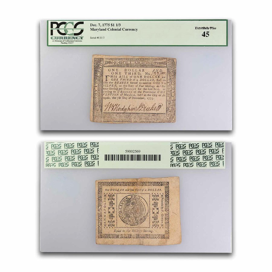 1775 $1 1/3 Maryland 12/7/75 XF-45 PCGS (Fr#MD-85)