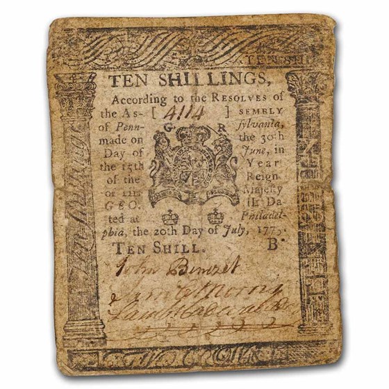 1775 10 Shillings PA 7/20/1775 Fine (Fr#PA-177) 1775 10 Shillings PA 7/20/1775 Fine (Fr#PA-177)