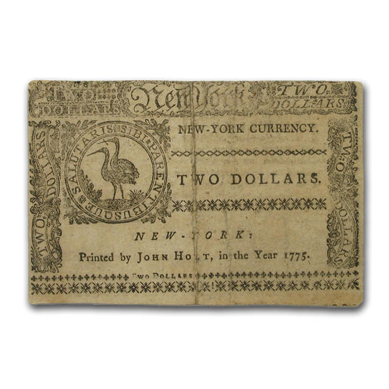 1775 $2 New York Currency 9/2/75 XF-45 PMG 1775 $2 New York Currency 9/2/75 XF-45 PMG