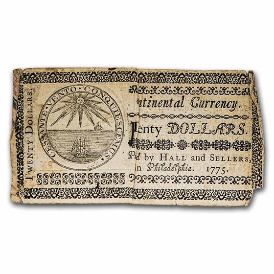 1775 $20 Continental Curr. 5/10/1775 VF (Fr#CC-9) Canceled w/Nail 1775 $20 Continental Curr. 5/10/1775 VF (Fr#CC-9) Canceled w/Nail