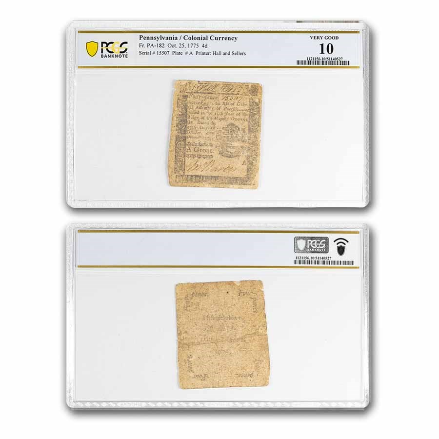 1775 3 Pence Pennsylvania 10/25/1775 VG-10 PCGS (Fr#PA-182)