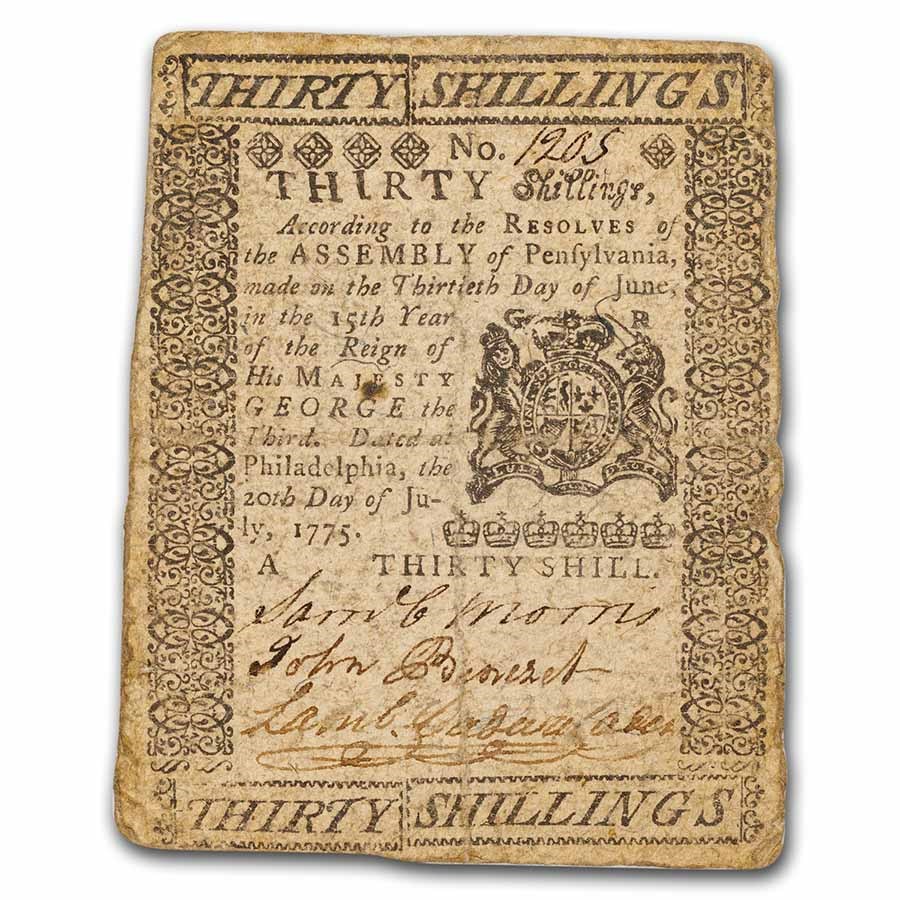 Buy 1775 30 Shillings PA 7/20/1775 Very Fine (FrPA179) APMEX
