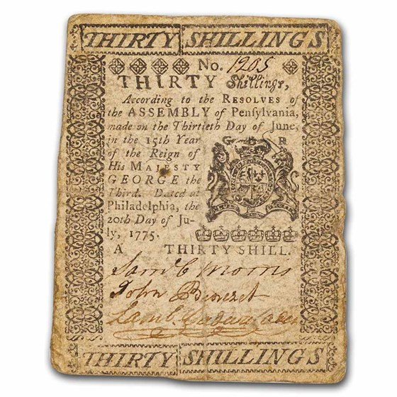 1775 30 Shillings PA 7/20/1775 Very Fine (Fr#PA-179)