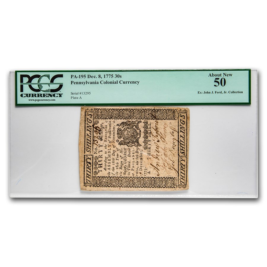 Buy 1775 30 Shillings Pennsylvania Currency 12/8/1775 AU50 PCGS APMEX
