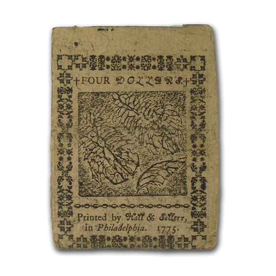 1775 $4 Continental Currency 5/10/75 AU-50 PMG 1775 $4 Continental Currency 5/10/75 AU-50 PMG