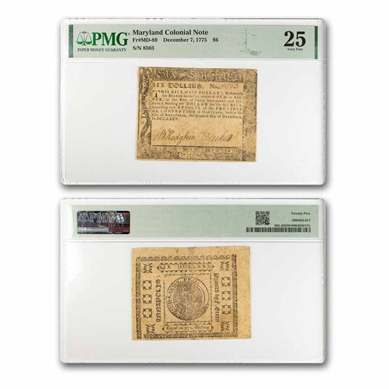 1775 $6 Maryland 12/7/75 VF-25 PMG (Fr#MD-89)