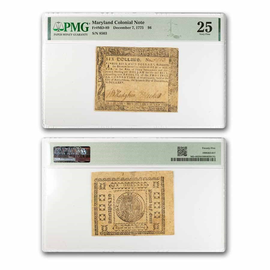1775 $6 Maryland 12/7/75 VF-25 PMG (Fr#MD-89)