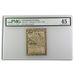 Fugio Note Buy 1776 1/3 Dollar Continental Currency Fugio Note 2/17/76 XF-45 PMG ...