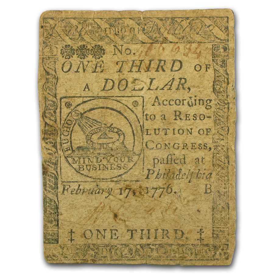 1776 $1/3 Continental Currency 2/17/76 Fine (Fr#CC-20)