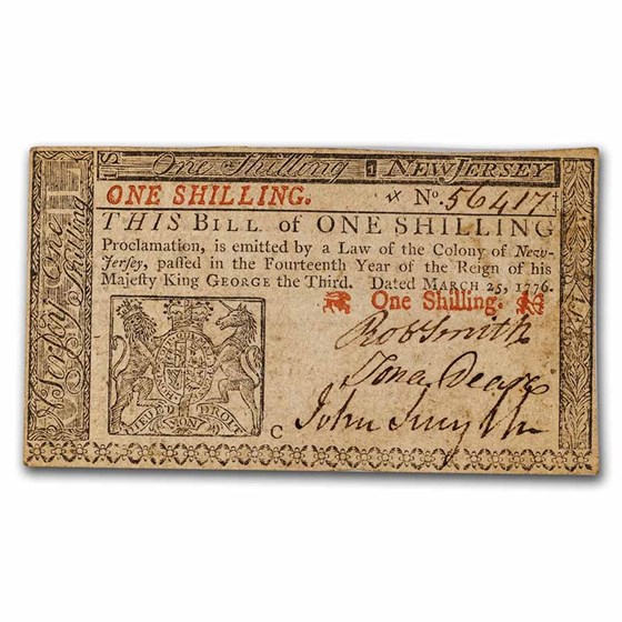 1776 1 Shilling New Jersey 3/25/1776 CU (Fr#NJ-175)
