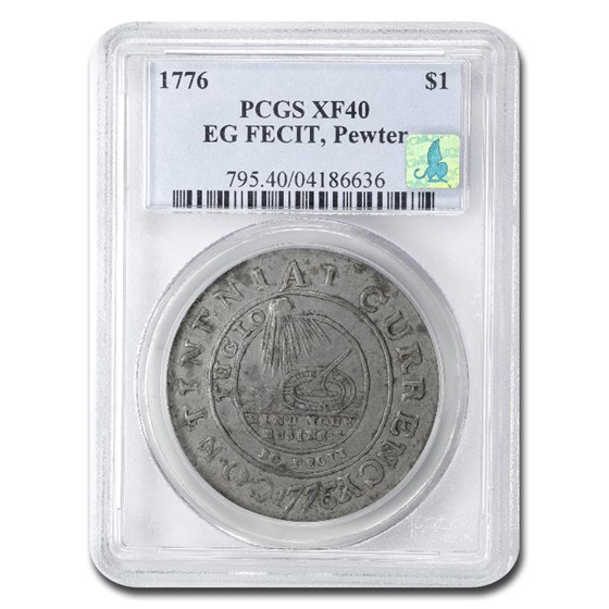 1776 Continental EG Fecit Dollar XF-40 PCGS (Pewter) 1776 Continental EG Fecit Dollar XF-40 PCGS (Pewter)