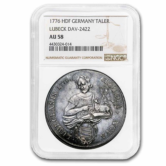 1776 German States Lubeck Silver Taler AU-58 NGC 1776 German States Lubeck Silver Taler AU-58 NGC