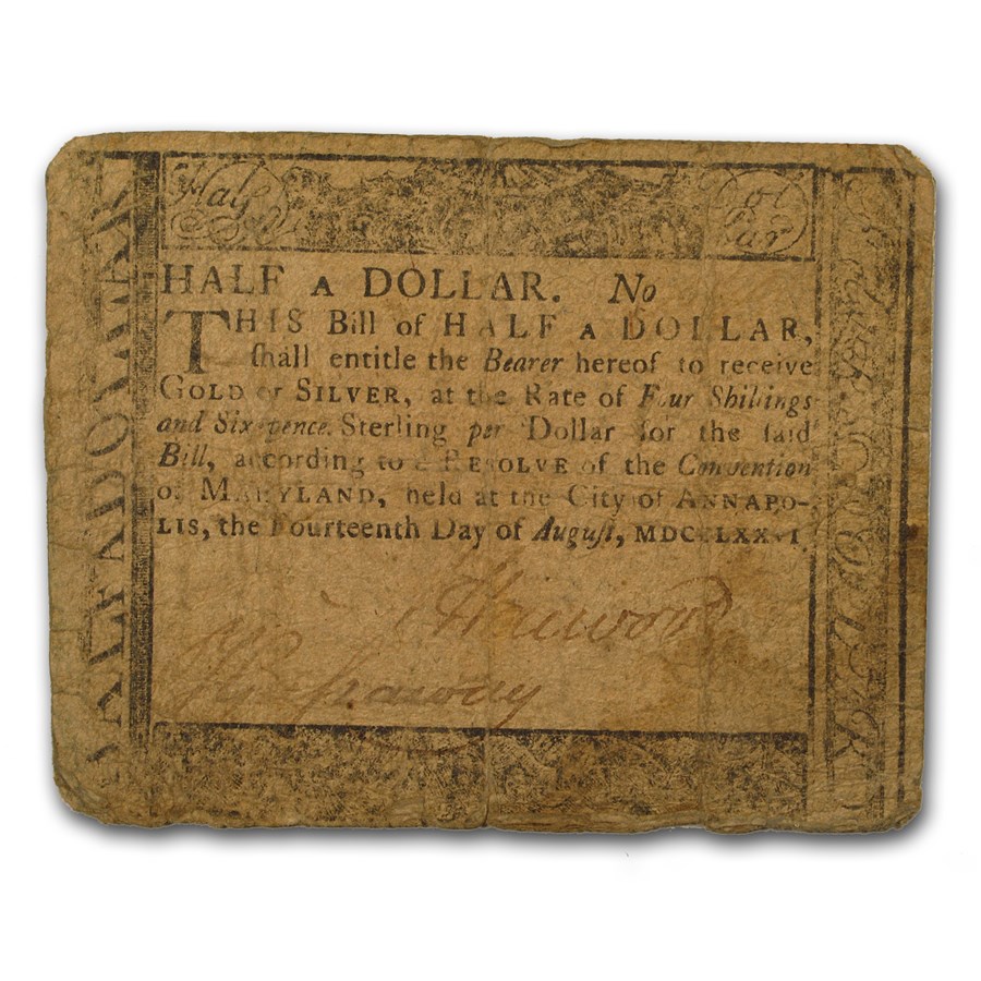 Buy 1776 Half Dollar Maryland Currency 8/14/1776 Fine APMEX