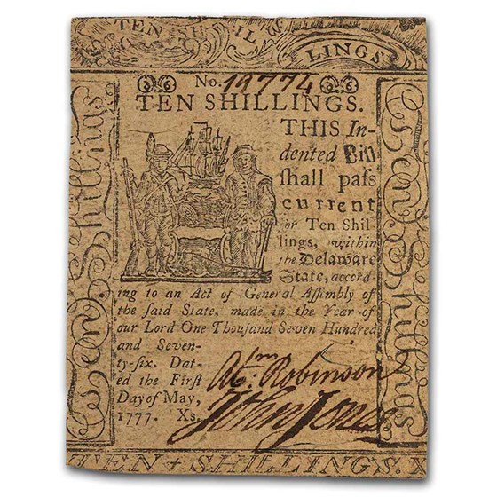 1777 10 Shillings Delaware 5/1/1777 VF (Fr#DE-91) 1777 10 Shillings Delaware 5/1/1777 VF (Fr#DE-91)