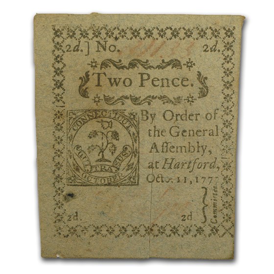 1777 2 Pence Connecticut 10/11/77 AU (Fr#CT-214)