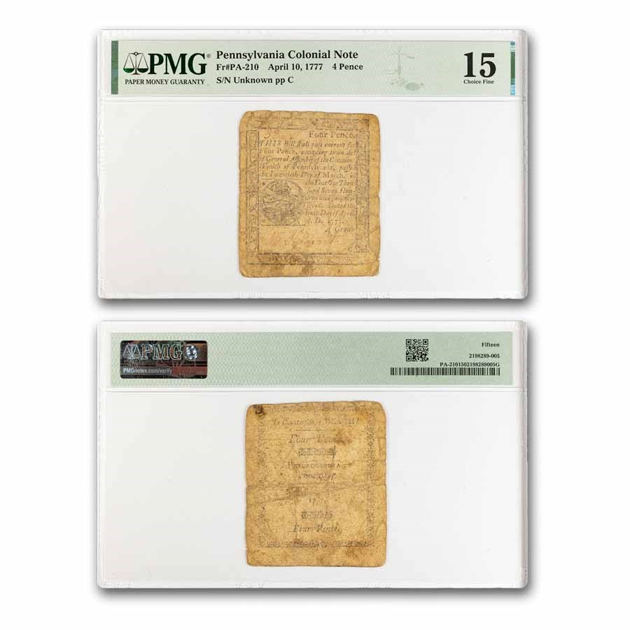 1777 4 Pence Pennsylvania 4/10/1777 F-15 PMG (Fr#PA-210)